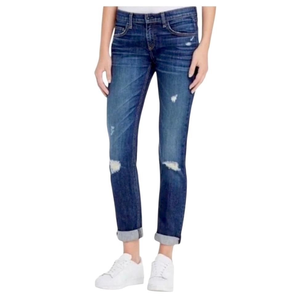 Rag & Bone Distressed Dre Low-Rise Slim Boyfriend Dark Wash Jeans
